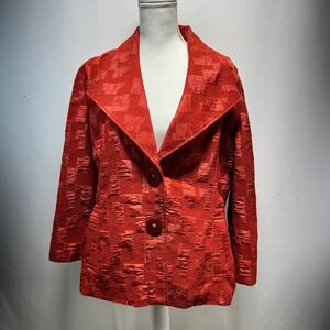 Flair Chic Textured Blazer Jacket Red Button Front Womens XL